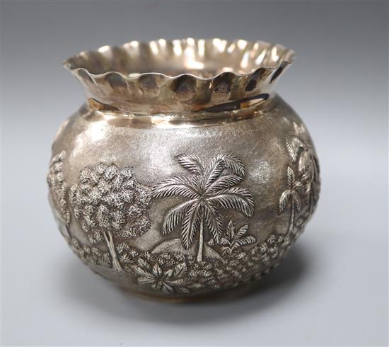 An Indian embossed white metal bowl, height 97mm.